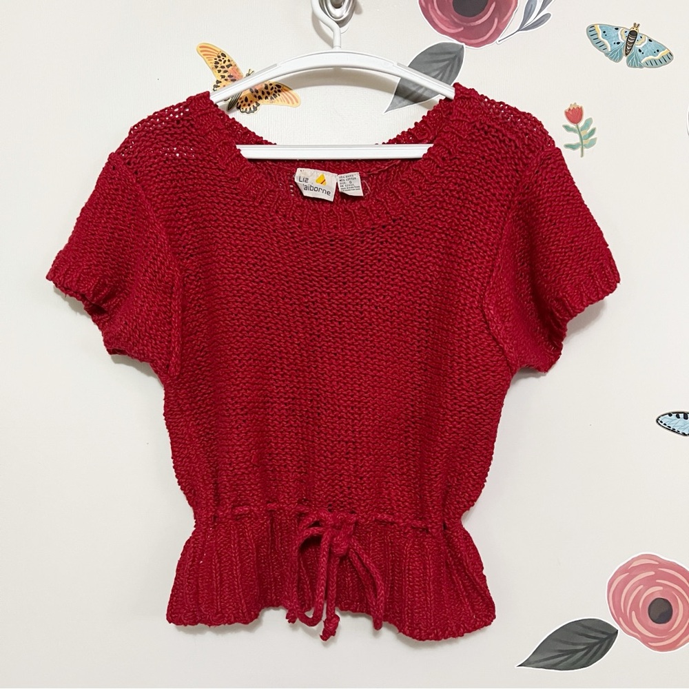 Vintage 80s Liz Claiborne Red Knit Sweater Top S